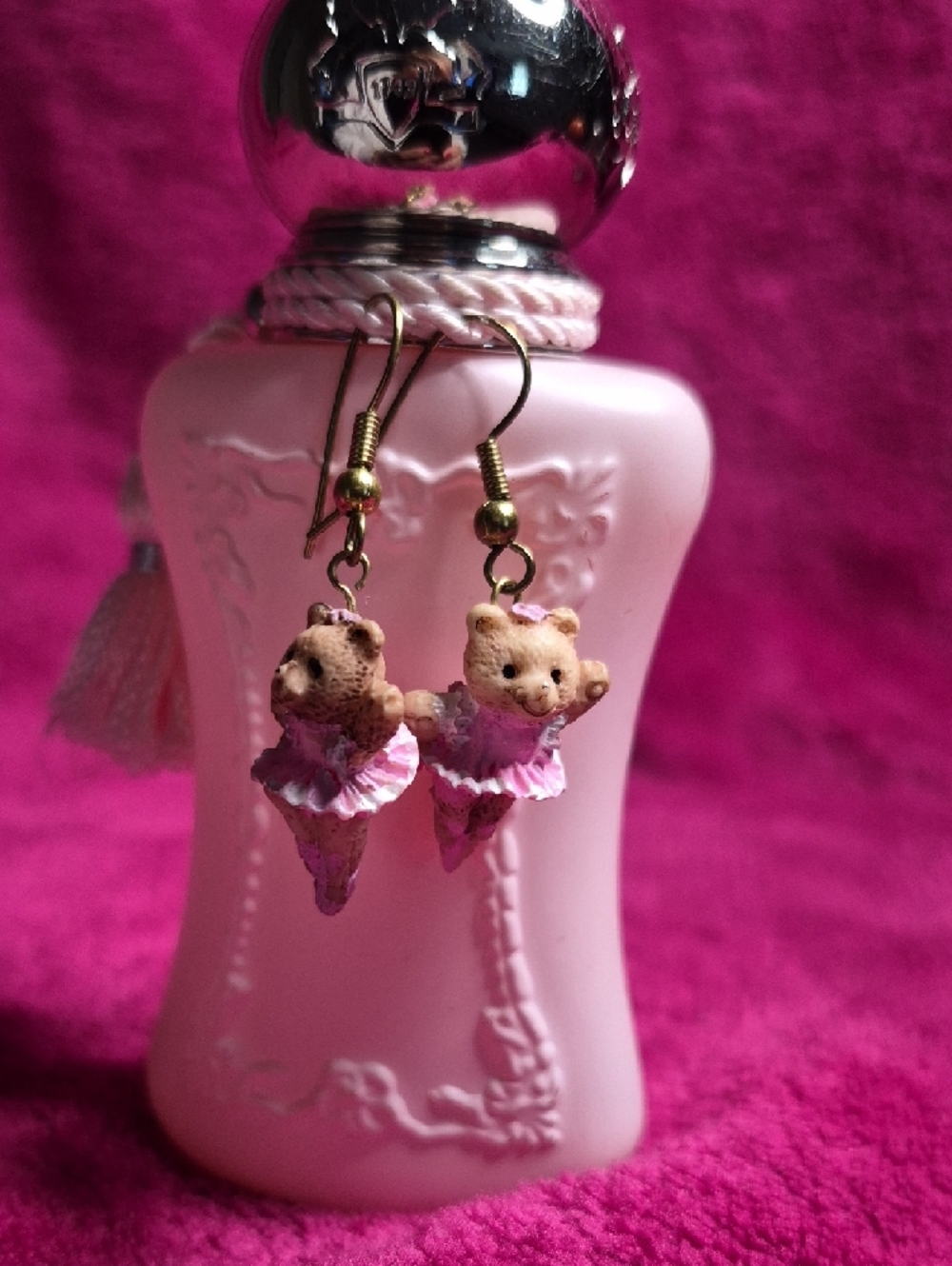 Cute Tiny Bear Ballet Earrings in Pink